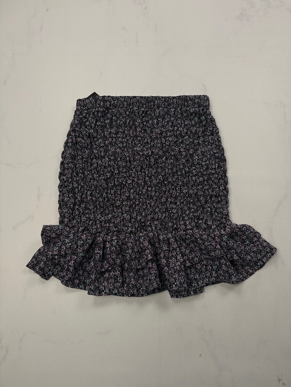 H&M Floral Mini Skirt Black Purple 2010s Romantic Ruffle - Girls 12